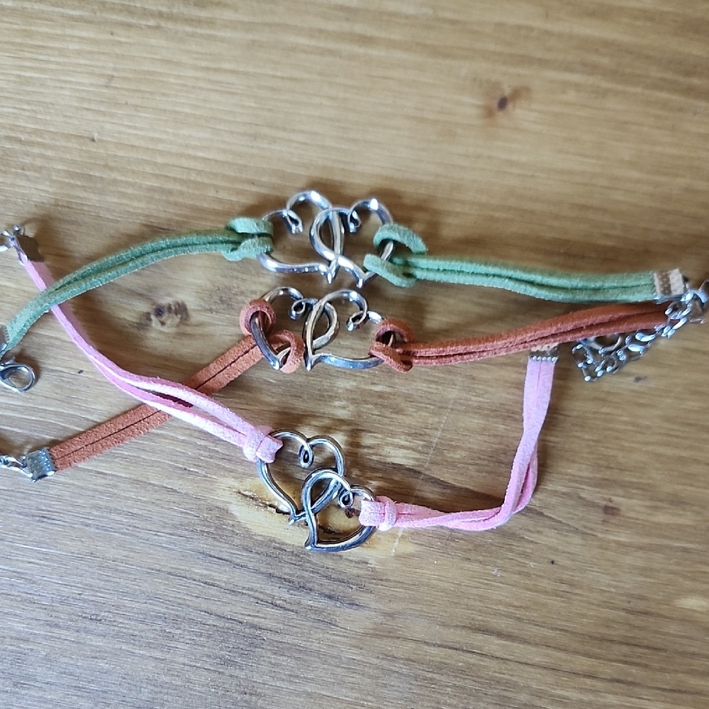 Silver Heart Charm Bracelets Set
